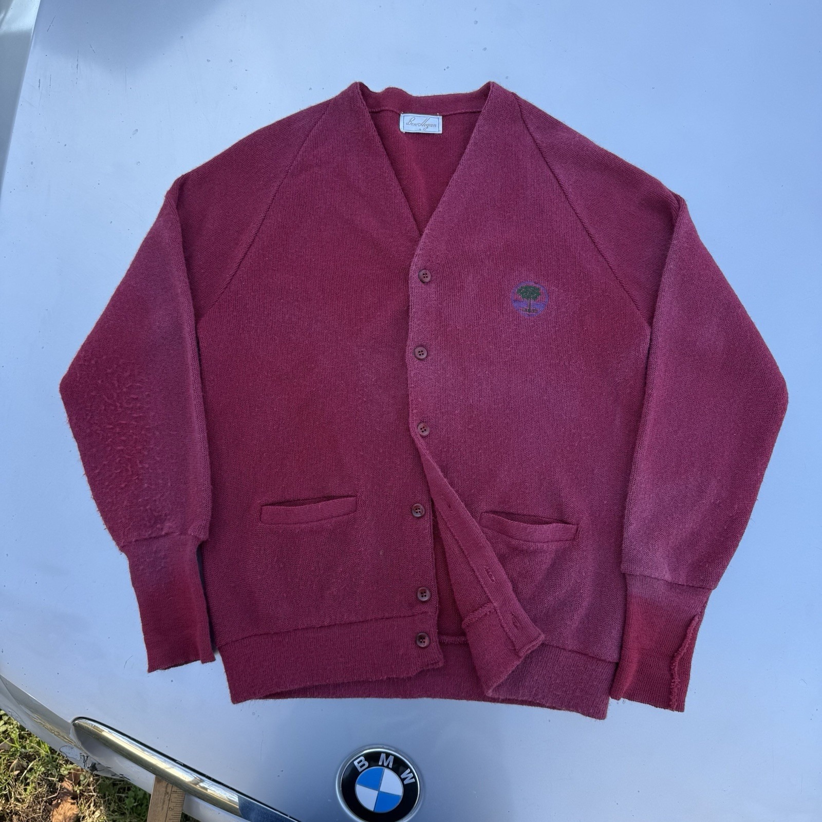 1970s Ben Hogan Orlon Maroon Cardigan Sun Faded Size Men's Small